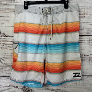 Billabong Men's Striped Swim Shorts‎ sizs 34 Orange/Blue drawstring board shorts